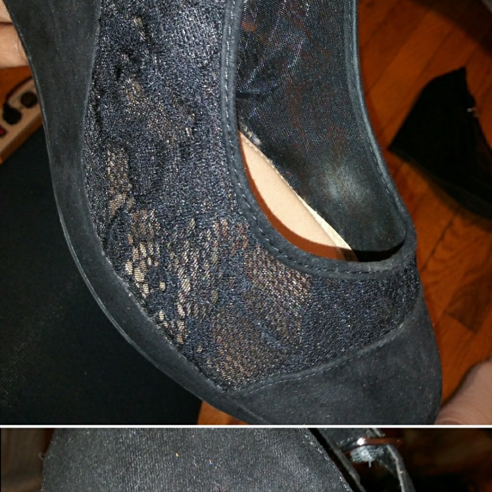 RESELLING BLACK LACED WEDGES W/ ANKLE STRAP